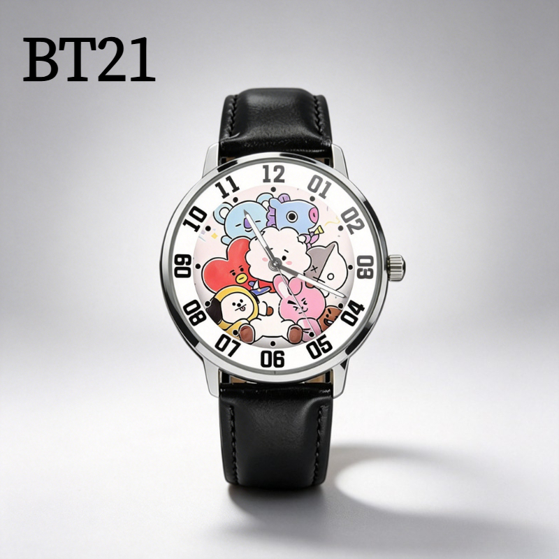 Anime Merchandise Types - BT21漫画かわいい学生腕時計カワイイ指針式丸型クォーツ腕時計ファンサポートアニメグッズギフト卸売