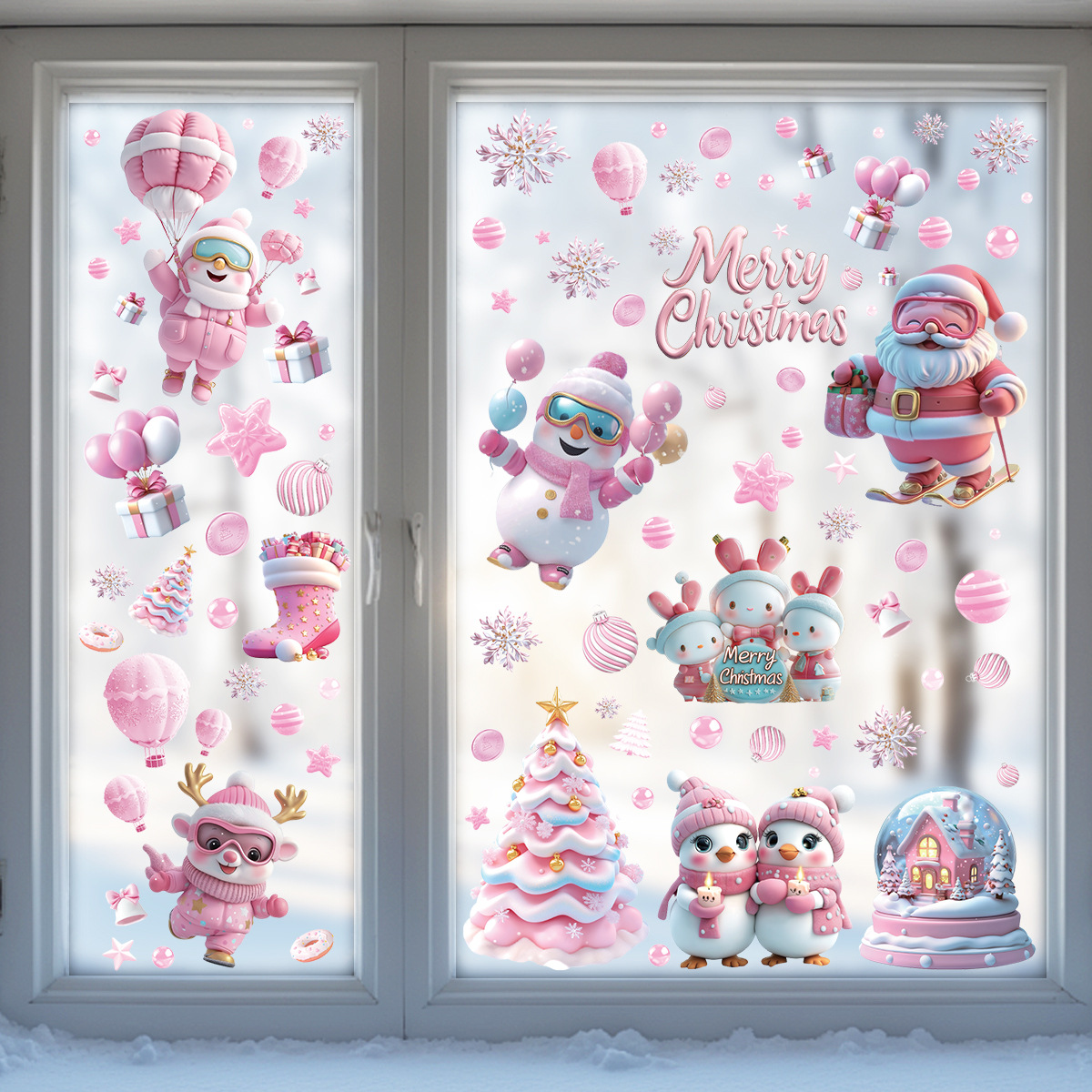 Sticker Sheet Set - 9枚/セットの新しい静電ガラスドアステッカー、クリスマスデコレーションショーケース、クリスマスツリーウィンドウフラワーステッカー用