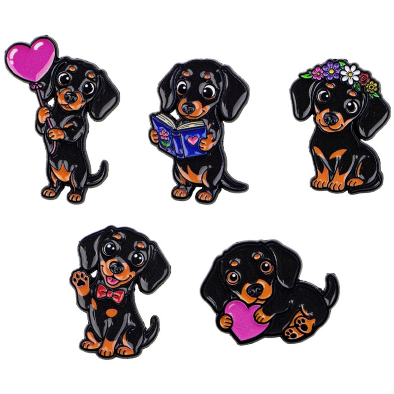 5 個のかわいいダックスフントエナメルピンセットハートフラワ - Enamel Pin Set のレビューと価格