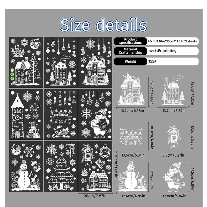 新しいクリスマス静電窓ステッカー 9 枚/セット - 取り外 - Sticker Sheet Set のレビューと価格