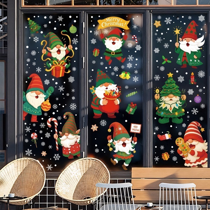 サンタクロース、エルフ、雪の結晶の静電ステッカー、クリスマス - Sticker Sheet Set のレビューと価格